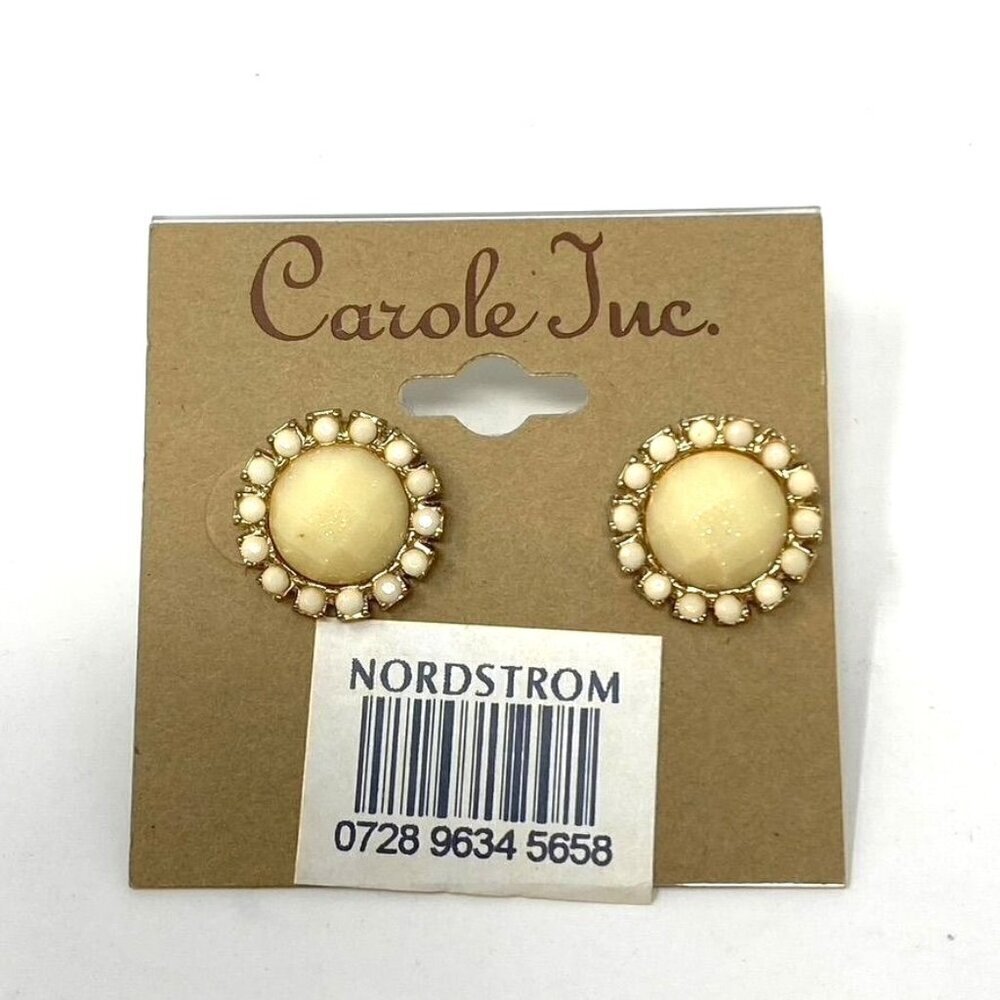 Carole Inc Milky Cream Earrings Gold Tone NWT  J2